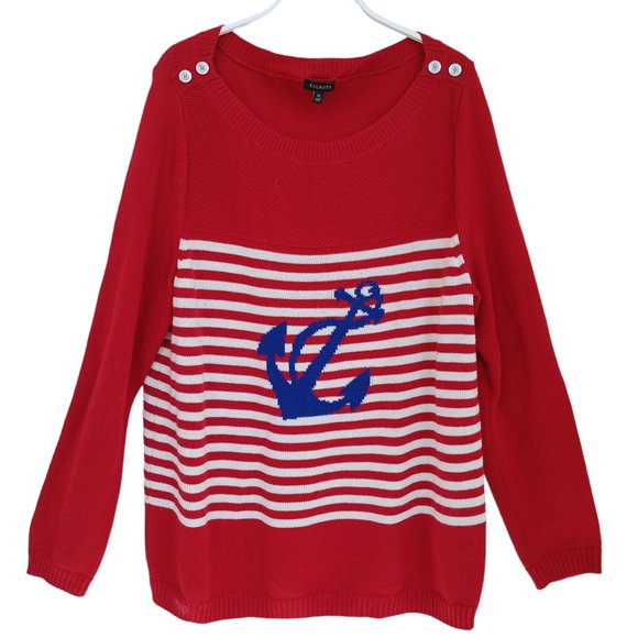 Talbots Sweaters - Talbots Sweater Red Anchor Nautical Stripe Long Sleeve Womens X Large
